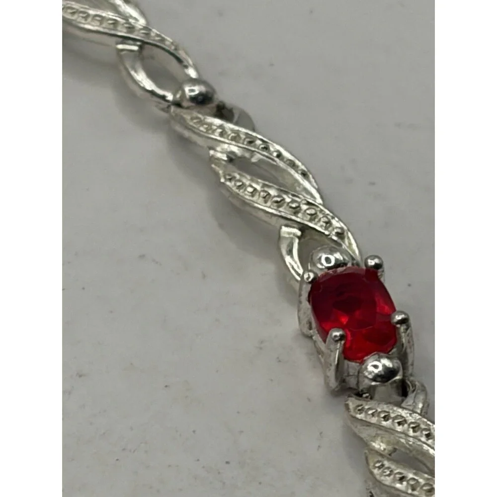 Sterling Silver  Multi-5. Colored Gemstone Link tennis Bracelet 925 7